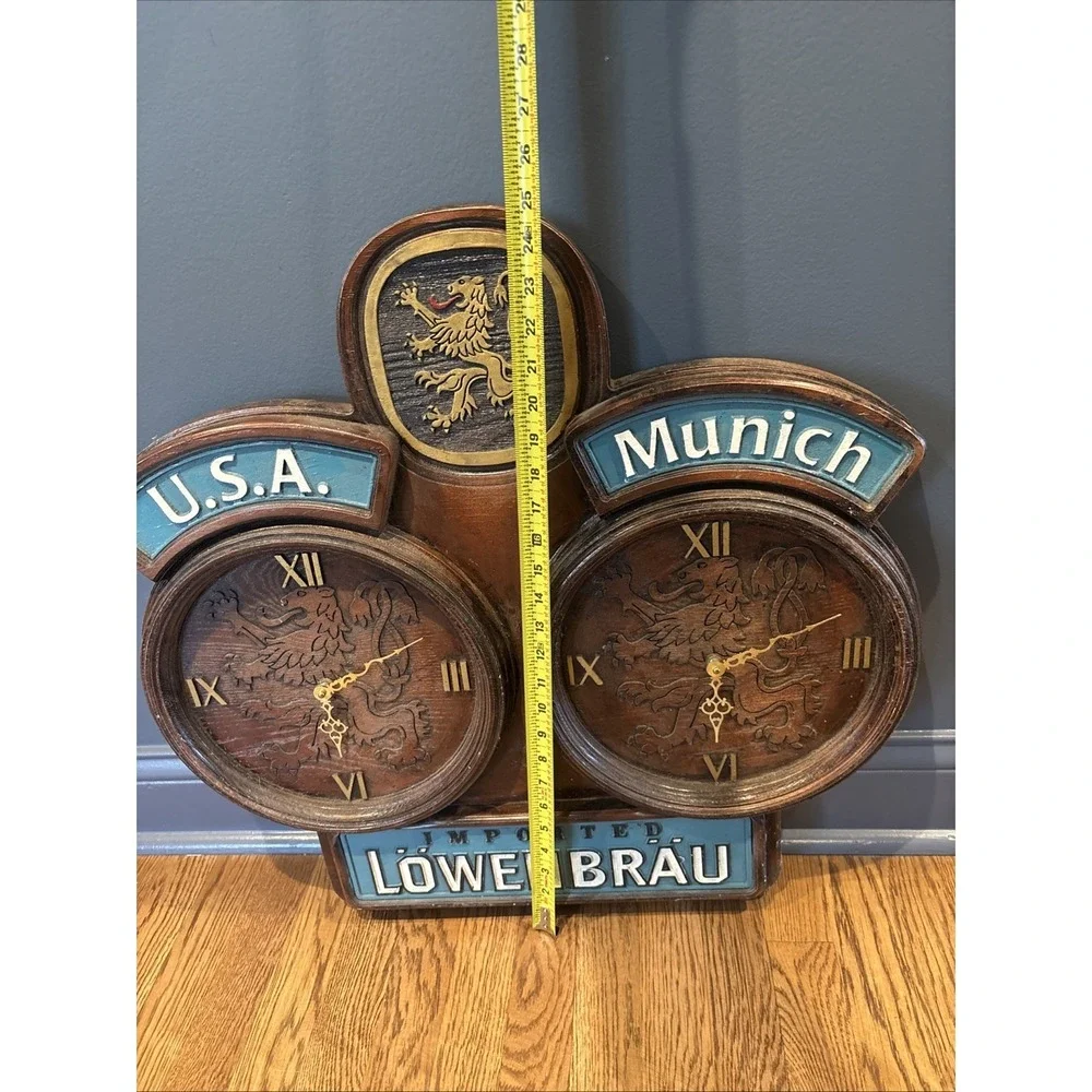 Vintage Lowenbrau Lion Dual Clock USA Munich